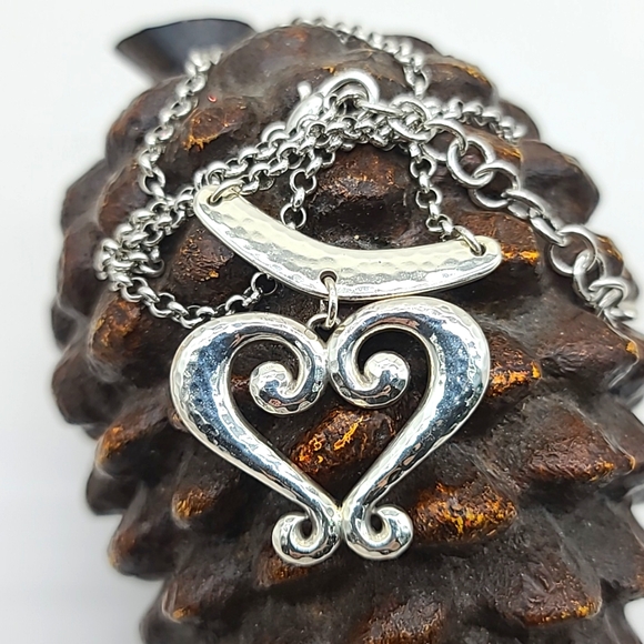 Brighton "GENOA HEART PETITE" Hammered Silver Rustic Heart ❤️ Pendant! Rare Size - Picture 3 of 12